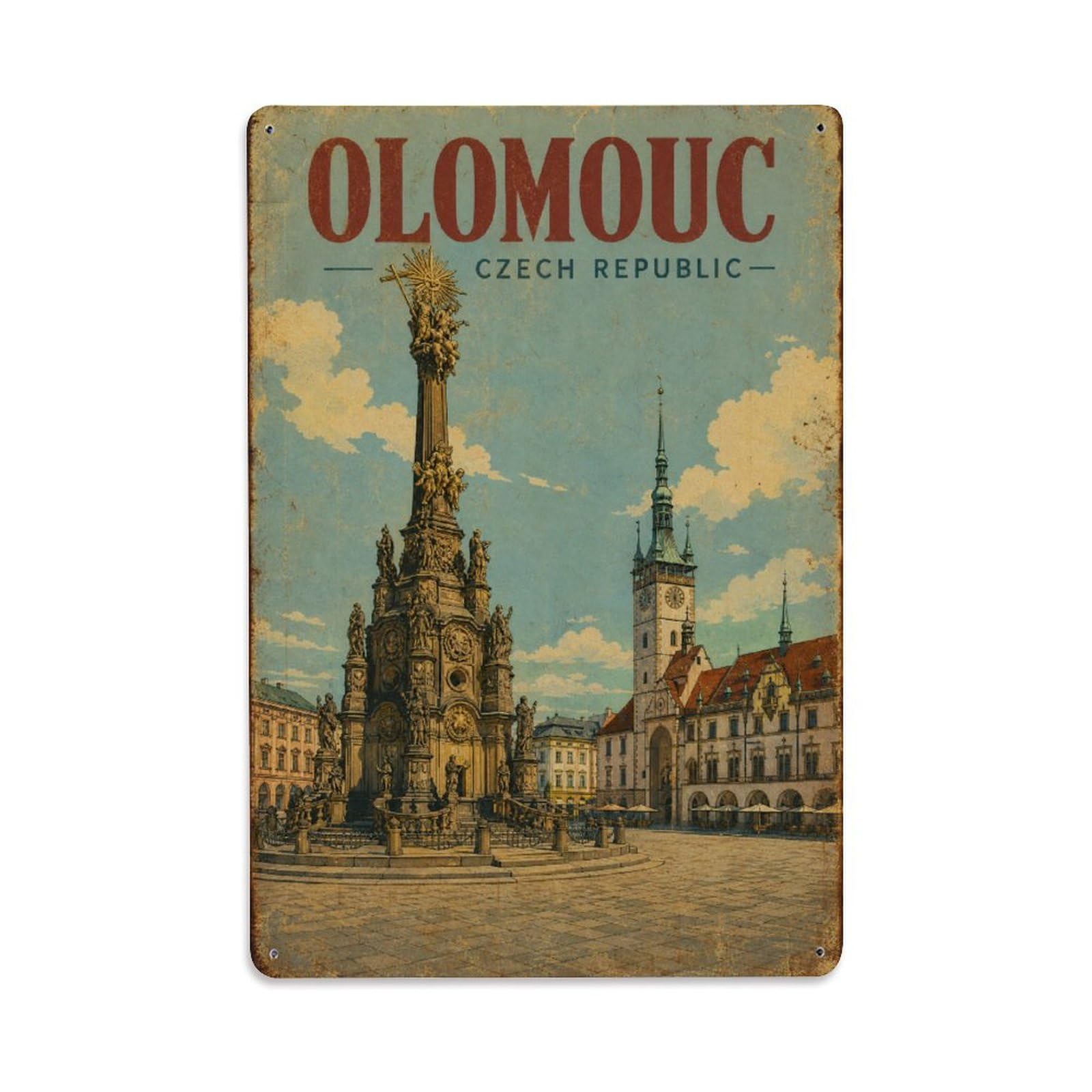 Retro Travel Czech Olomouc Metal Tin Sign Plaque Wall Decor for Cafe, Club Bar, Office, Garden Metal Poster 8x12Inch