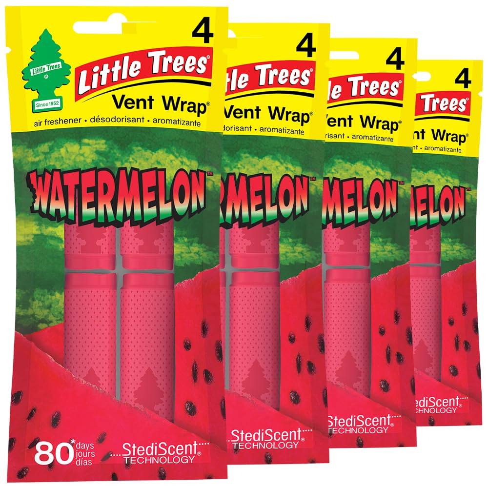 LITTLE TREES 車用芳香剤.ベントラップは香りが長持ちし、スリップオンベントブレード.スイカ、16個の芳香剤、4個(4個パック)