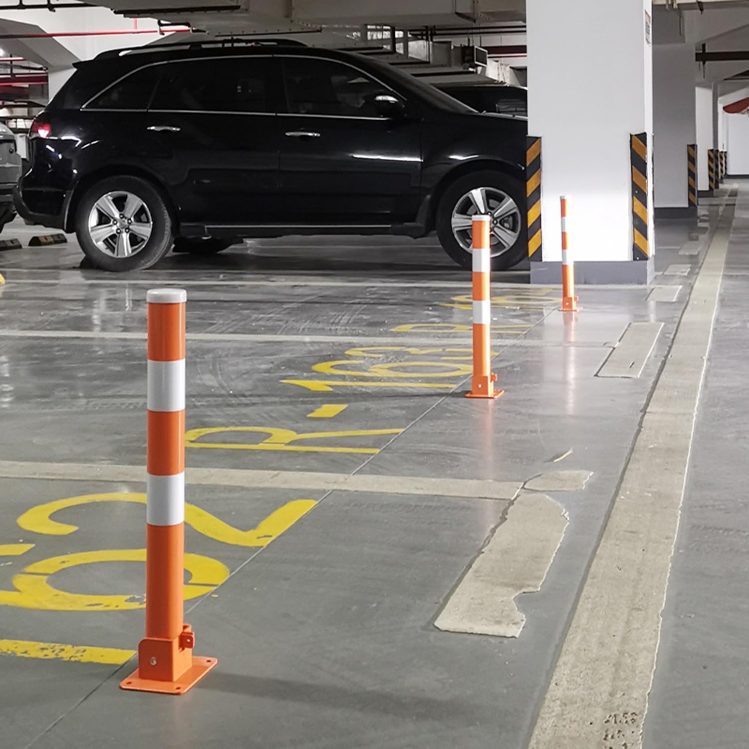 Paletto di Sicurezza Pieghevole per parcheggio Auto, barriera di Sicurezza per Garage con Serratura, Colonna di Avvertimento Riflettente Anti-parcheggio, con Lucchetto e bulloni