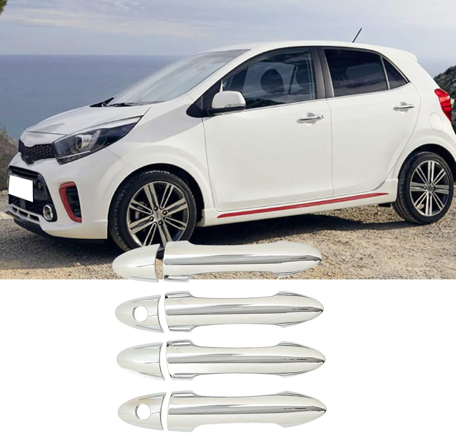 Aramox 8 Pcs Car Door Handle Covers, Chrome Decorative Protectors for 2011-2016 Picanto Morning