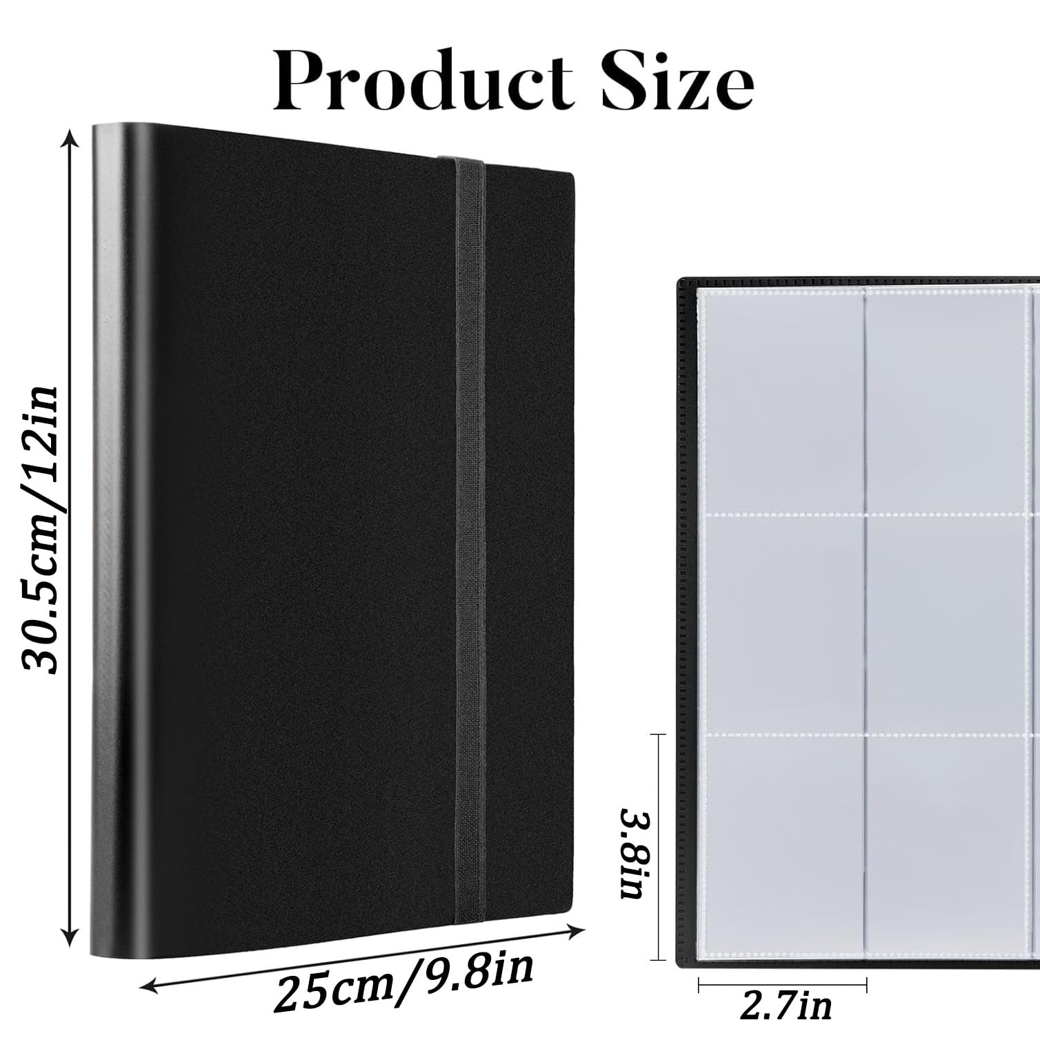 9-Pocket Trading Card Binder 360 Pockets Collectible Trading Card Album PU Leather Card Binder Card Folder with Elastic Strap for Collectible Basketball Sports Cards and Trading Card Games (Black) - Image 2