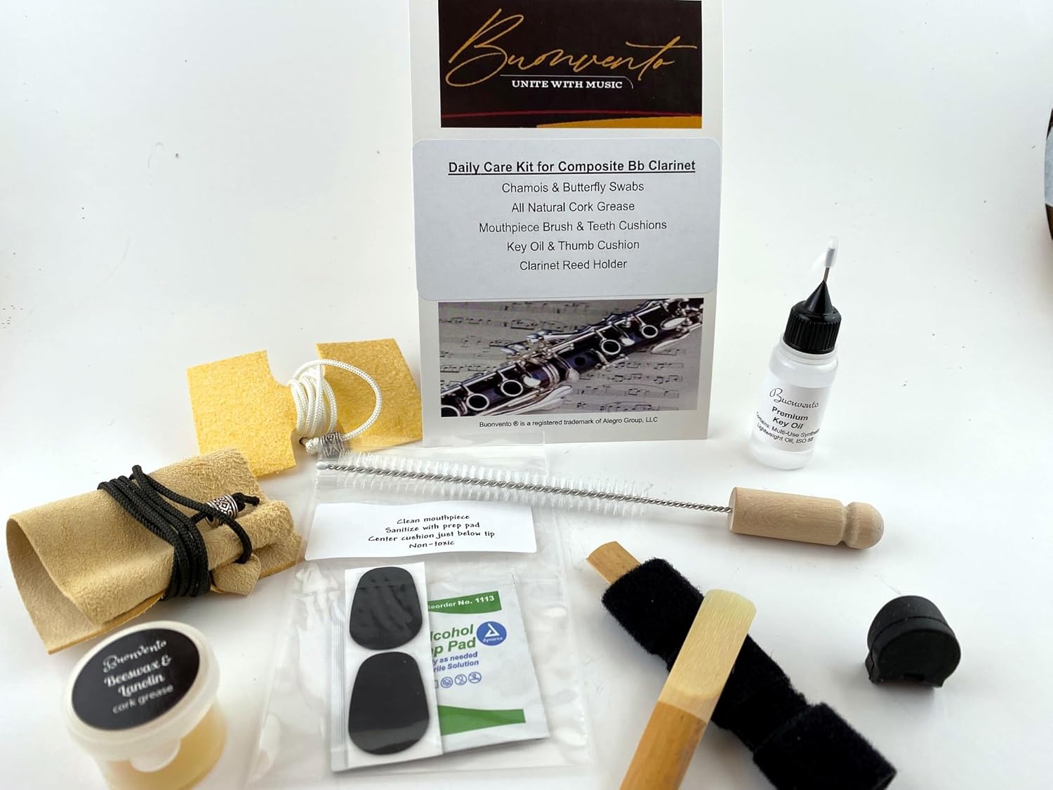 Clarinet Cleaning Kit for Composite Bb Clarinet, Microfibre Butterfly Swab, Cork Grease, Key Oil, Mouthpiece Brush, and Reeds
