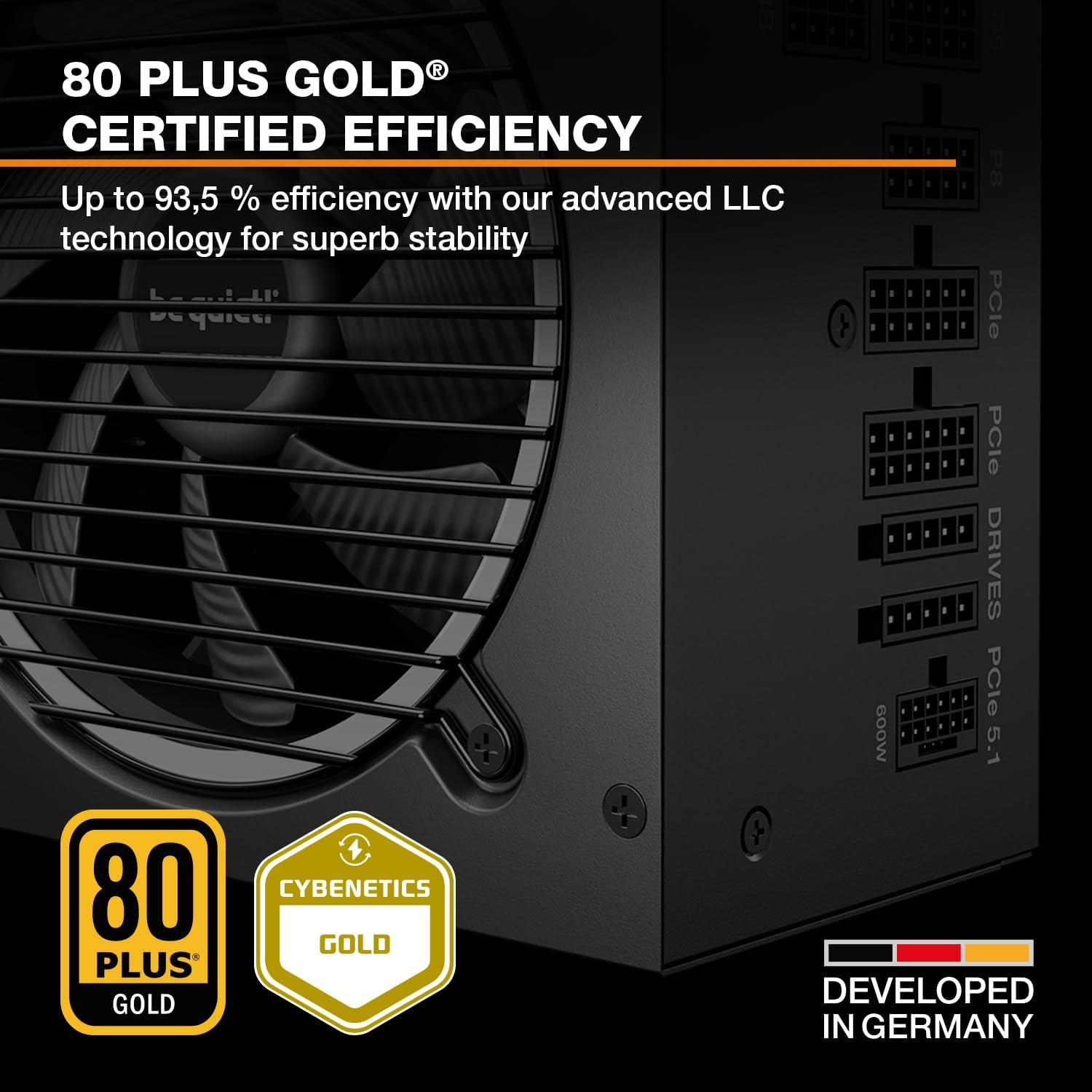 be quiet! Pure Power 13 M 1200W Power Supply, 80 Plus® Gold Certification, ATX 3.1 PSU, Support for PCIe 5.1 GPUs, semi-Passive 120mm be quiet! Fan, LLC Technology, Single Rail, for Overclocked GPUs