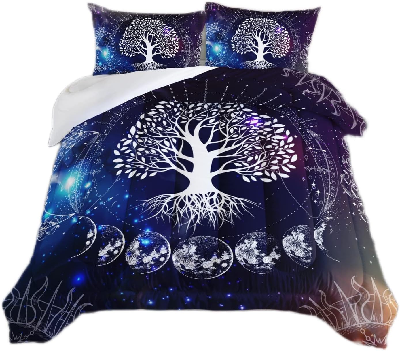 AILONEN Tree of Life Comforter Set Full Size, Sun and Moon with Cosmic Celestial Pattern Bedding Set for Kids Boys Girls,Soft Microfiber,3 Pieces,1 Quilt and 2 Pillowcases Tree of Life4 Full