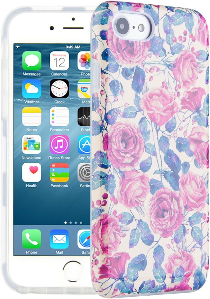 Dimaka Case for iPhone 7 Case, iPhone 8 Case, Rose Flower Floral Cover for Girls/Women, Flexible Slim Fit, Anti-Shock Cute Design Pattern for iPhone 7/8