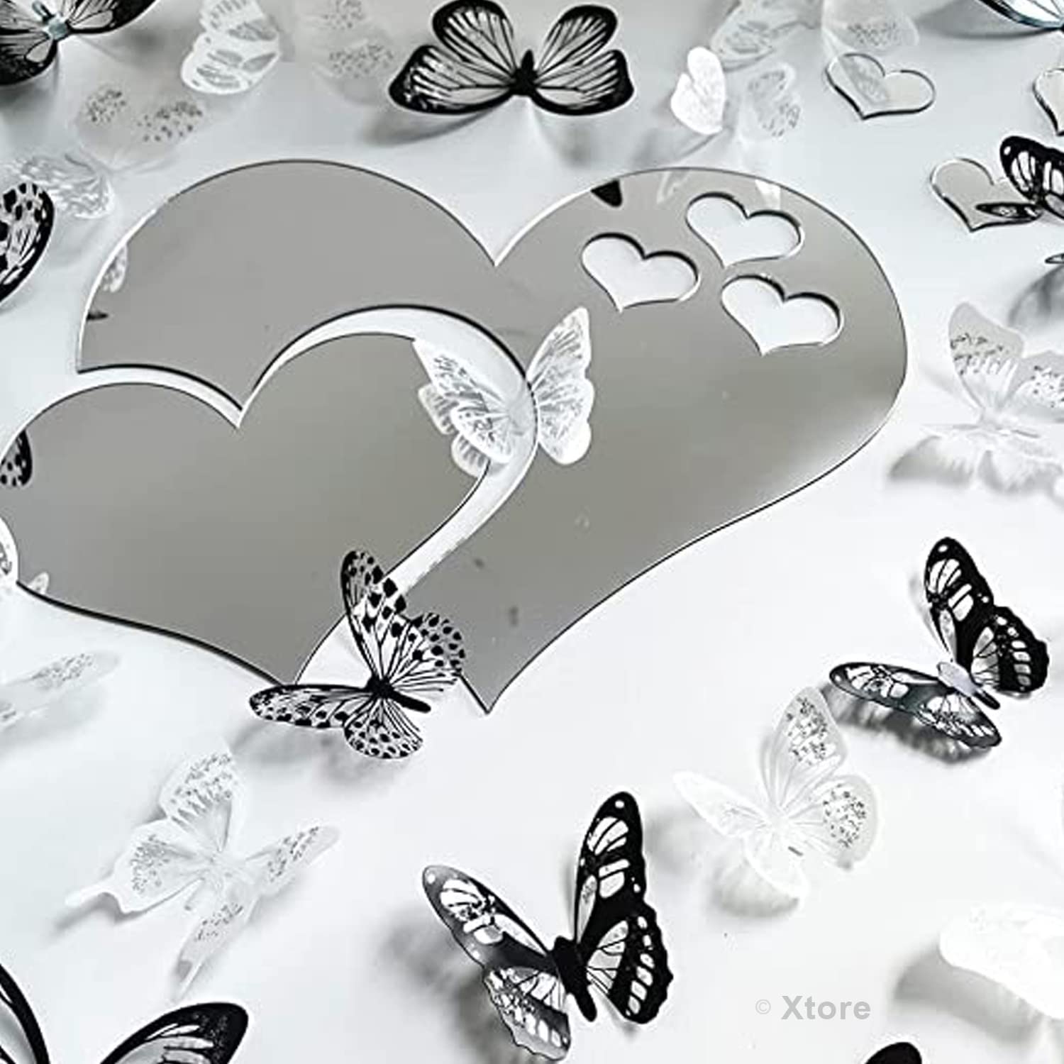 Xtore 18 pcs 3D Home Decor Black & White Shiny Butterfly | Beautiful Decor Item | Comes with Sticking pad - (Set of 18, Black & White) 3