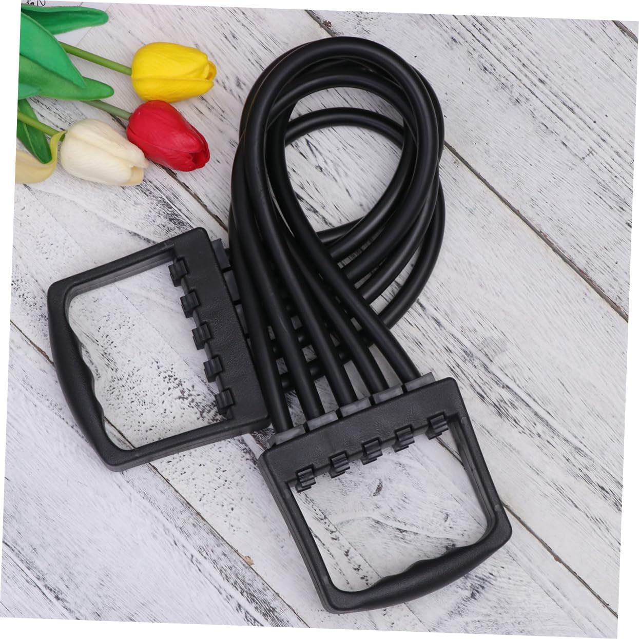 Five Band Chest Expander Adjustable Spring Steel Exerciser for Indoor Gym | Latex Build, Black Finish, Dual-Purpose Design, Lightweight for Chest Arms and Upper Back Training