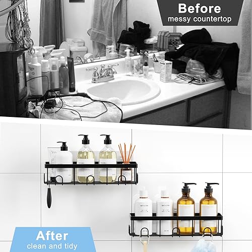 Miniatura 5 de Estante organizador de ducha, paquete de 2 estantes organizadores adhesivos para ducha con ganchos de ahorro de espacio, soporte para champú para