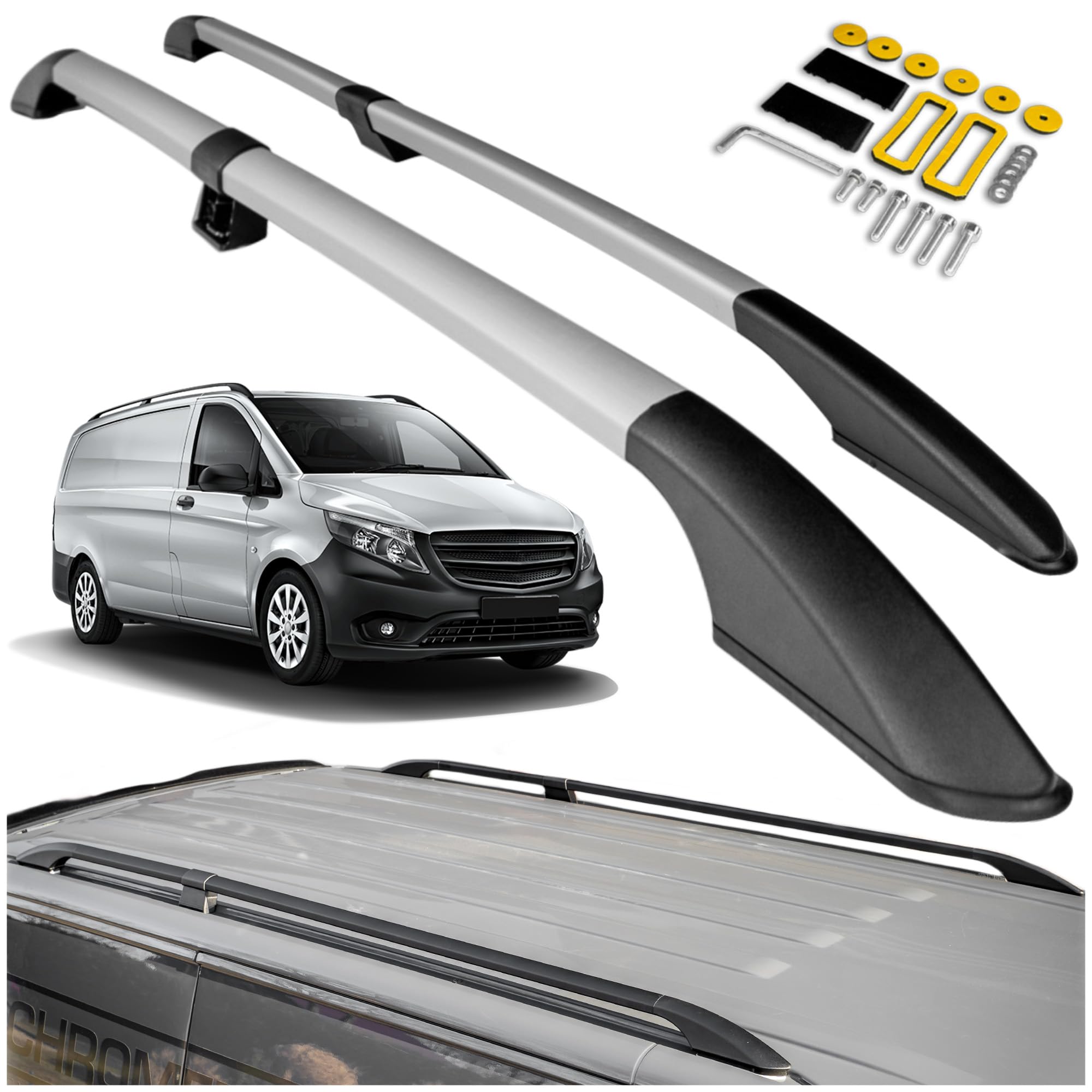 CHROMEMASTER | Compatibili con Mercedes Vito V-Klasse W447 Extra Long 2014+ | Barre Trasversali da Tetto, Mancorrenti sul Tetto | Sono Utilizzate per il Montaggio di Portapacchi, Box o Portabiciclette