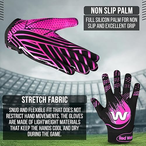 Miniatura 6 de RED WORLD Guantes de fútbol para niños, jóvenes y adultos, guantes receptores para niños y niñas, hombres y mujeres, rendimiento mejorado