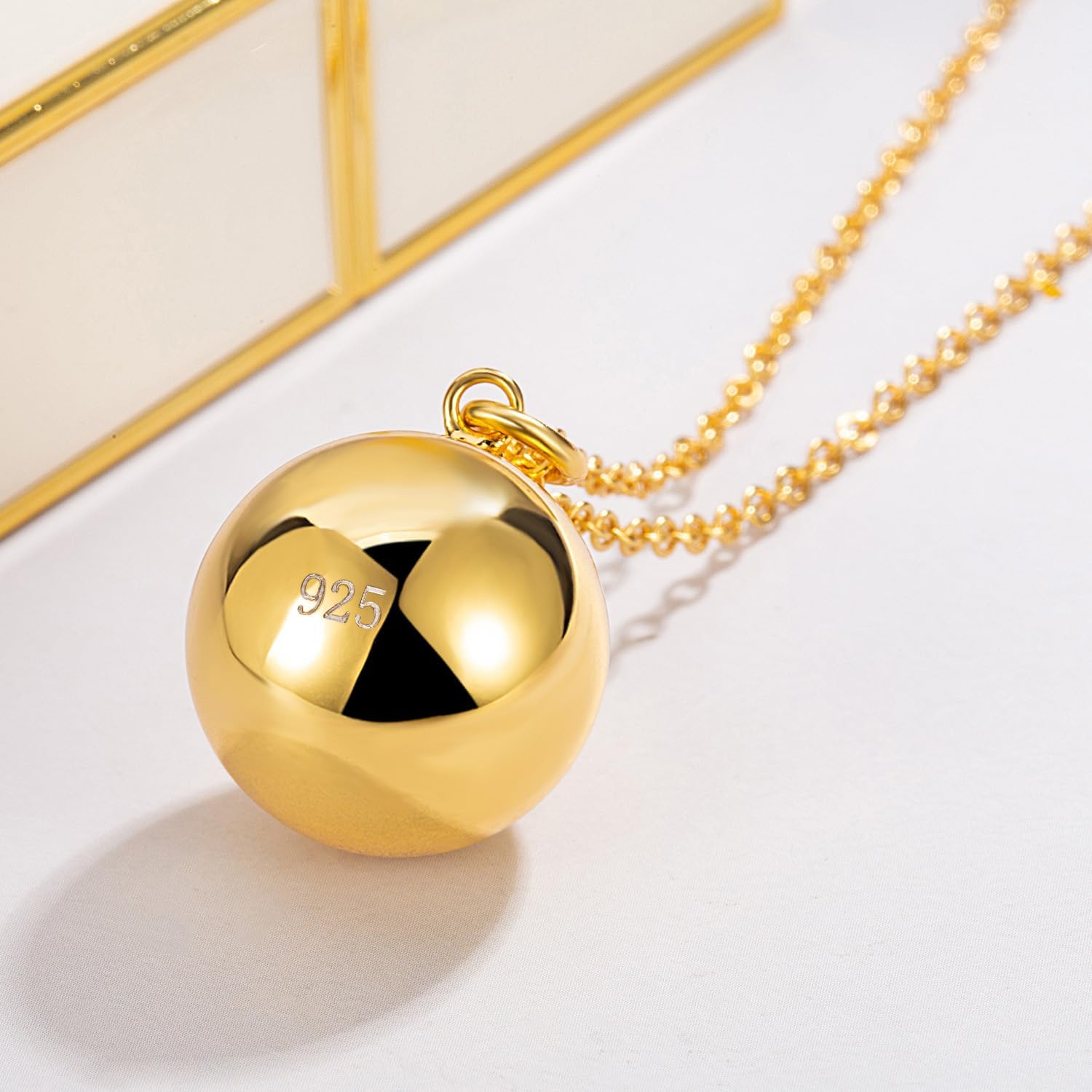 Dankadi 925 Sterling Silver Harmony Ball Necklace Brilliant Chime Bola 20MM Pendant Choker 18" 20" 22" 24" 26" Beads & O-Chain Women Jewelry Gifts For Pet Cats & Dogs