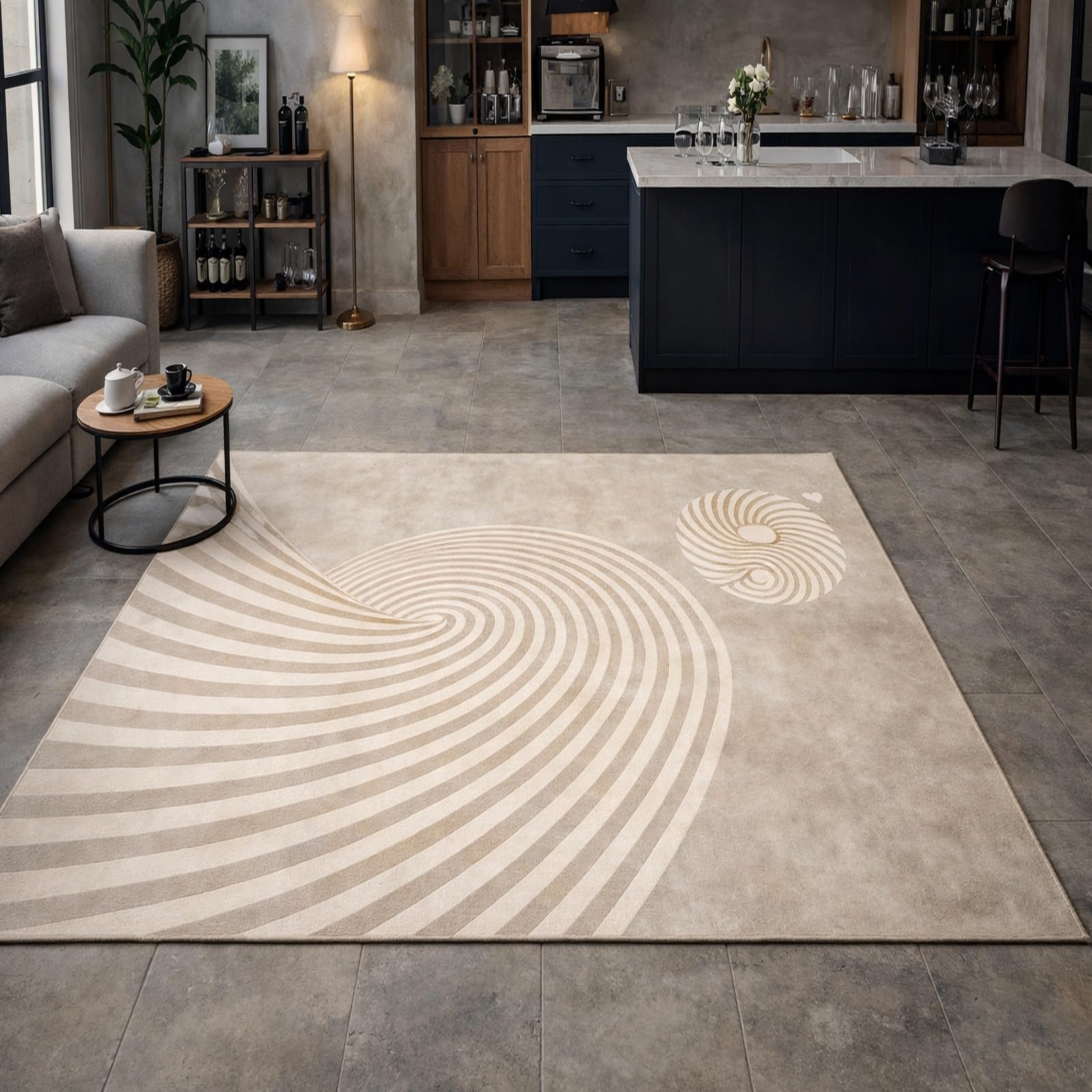 Tapis rectangle salon 120x160cm lavable et beige géométrique abstrait