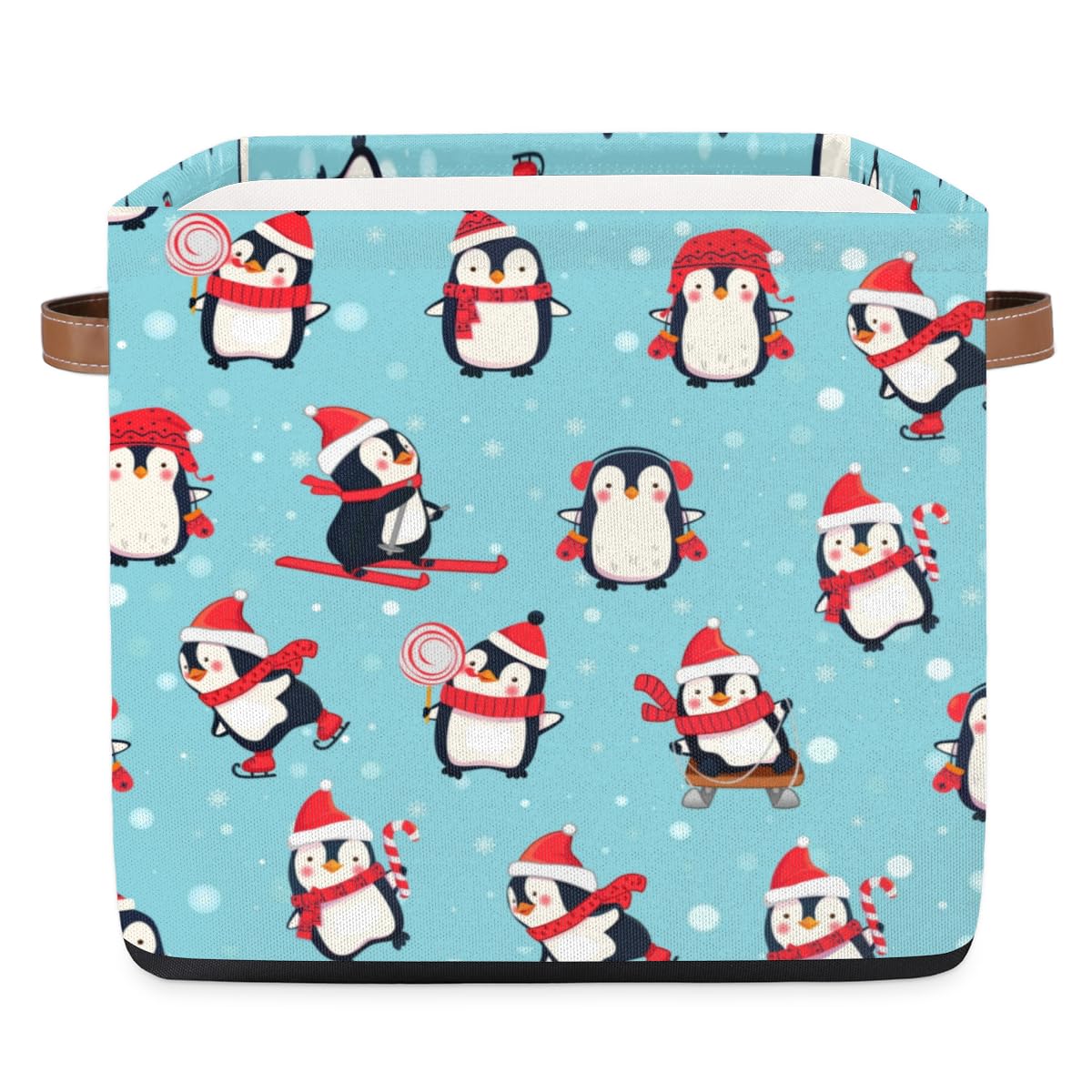 Tavisto 13x13x13 Storage Cube Bins Penguin Winter Christmas Storage Cubes 13 inch Collapsible Storage Bins Cubby Storage Baskets for Organizing Shelf