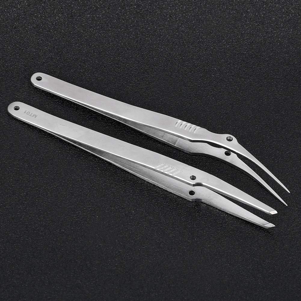 Pinzas Miskall, 2 pinzas de acero inoxidable, alicates industriales de alta precisión, reparación de soldadura antiestática ESD para fabricación de joyas, soldadura, costura