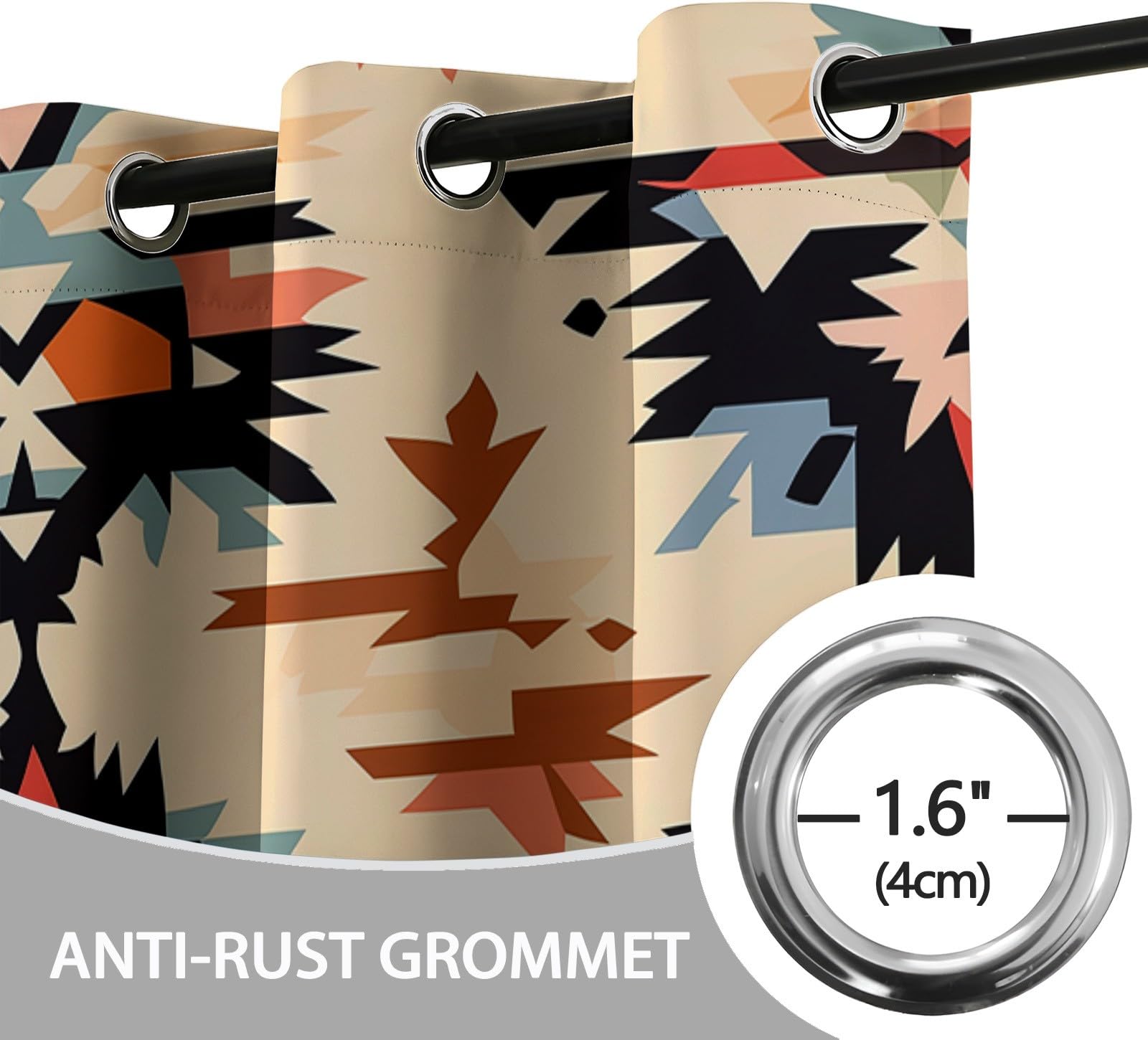 Blickdichte Vorhänge Amerikanische Ethnische Drucke Weiche Thermovorhang Gardinen Blickdicht mit Ösen H 260 x B 140 cm 2er Pack, Verdunkelung Ösenschal Wohnzimmer Schlafzimmer Beige