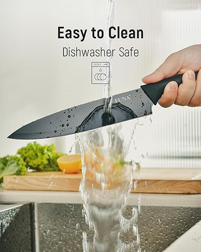 Miniatura 7 de EUNA Juego de cuchillos de cocina, juego de 19 cuchillos negros con bloque acrílico y afilador, juegos de cuchillos alemanes de acero inoxidable de