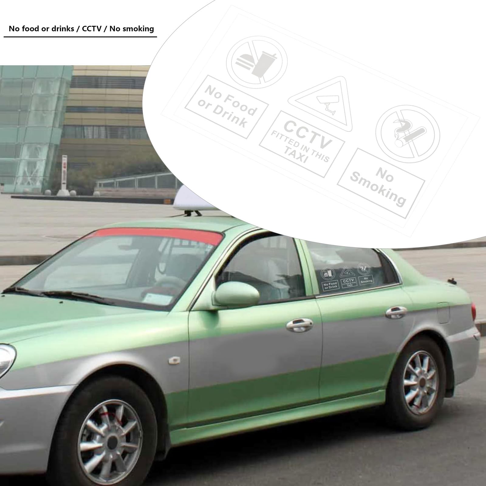 10 Adesivi Divieto Di Fumare E Mangiare Per Taxi - 6x15cm Con Scritte In Italiano - Foto 2