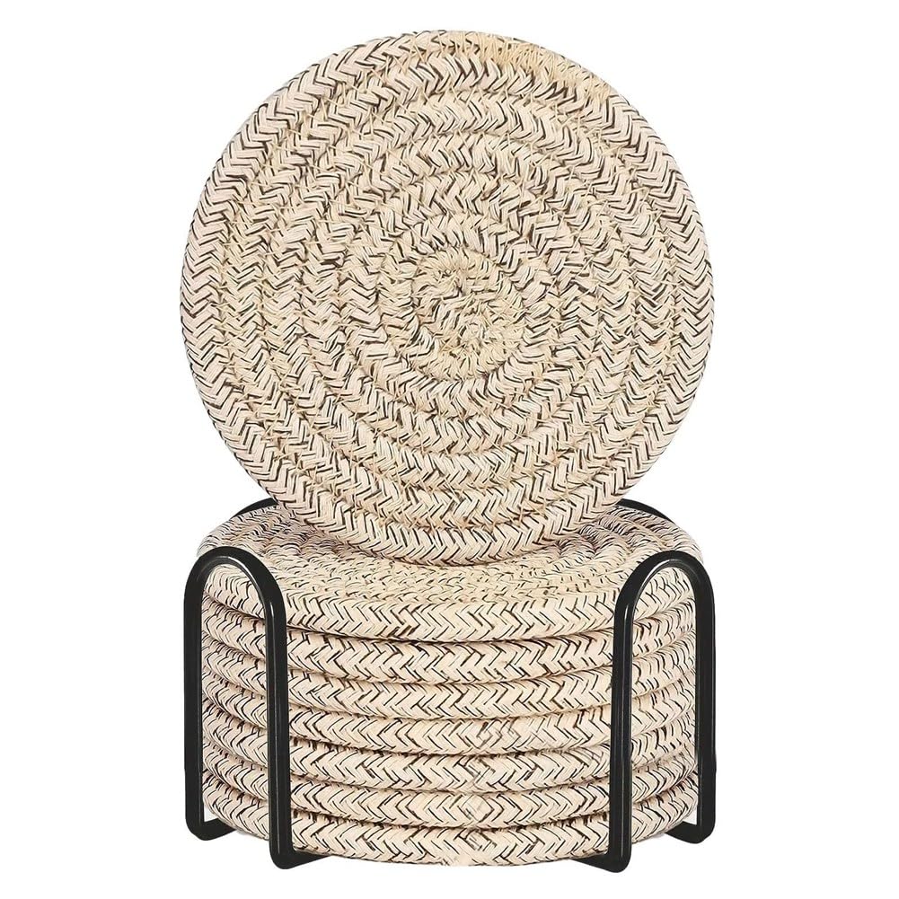 CTRLZS Drink with Holder Cotton Woven Absorbent for Drinks Minimalist Home Decor Set for Wooden Tabletop Table Round Place Mats Easy to Use