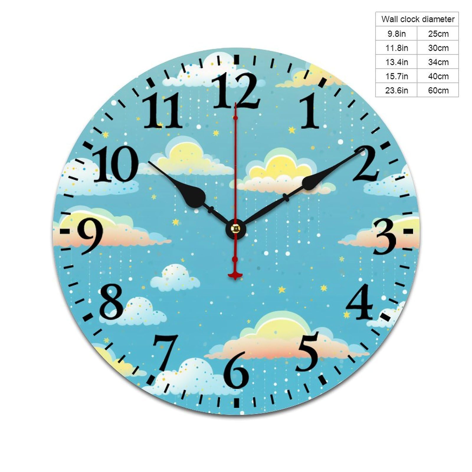 HighonHi 10 Inch Wooden Wall Clocks Yellow Rain Sky with Rainbows and Clouds Retro Wood Wall Clock Silent & Non-Ticking Arabic Numeral Baby Nursery Bedroom Decorations Wall Clock Home Office