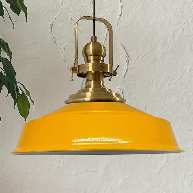 bamyum Asletl Pendant Light Vintage Metal 41 cm, Lamp Shades Ceiling, Kitchen Lights Ceiling E27, Industrial Lamp Shades Ceiling, Metal Pendant Light Fitting for Living Room, Yellow