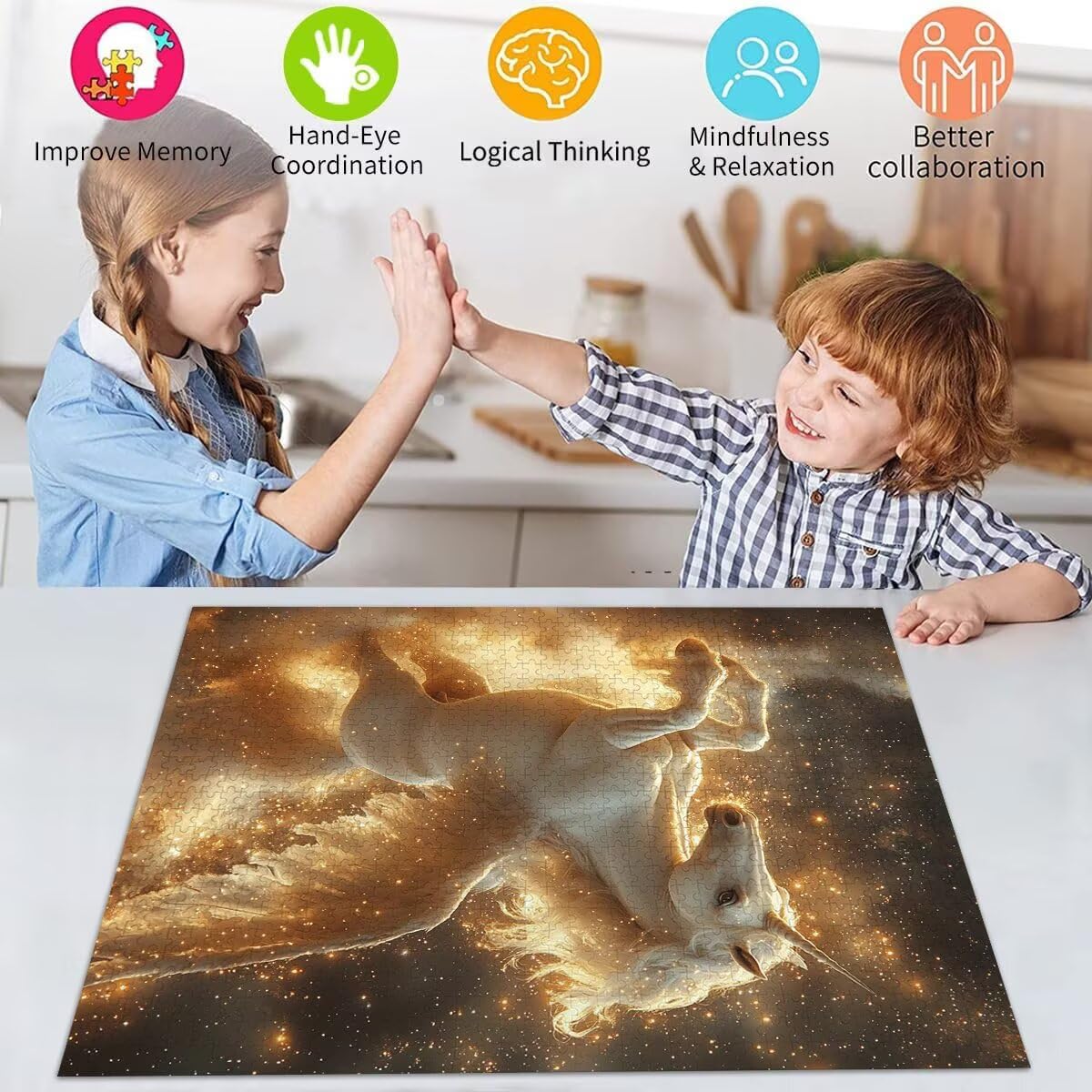 Einhorn Puzzle für Erwachsene Kinder Anspruchsvoll 5000 Teile Impossible Klassische Puzzles Schwer Pferd ab 8 9 10 Jahre Mädchen Jungen Jigsaw Kunst Educa,für Dekoration und Geschenke 105x156cm t-85