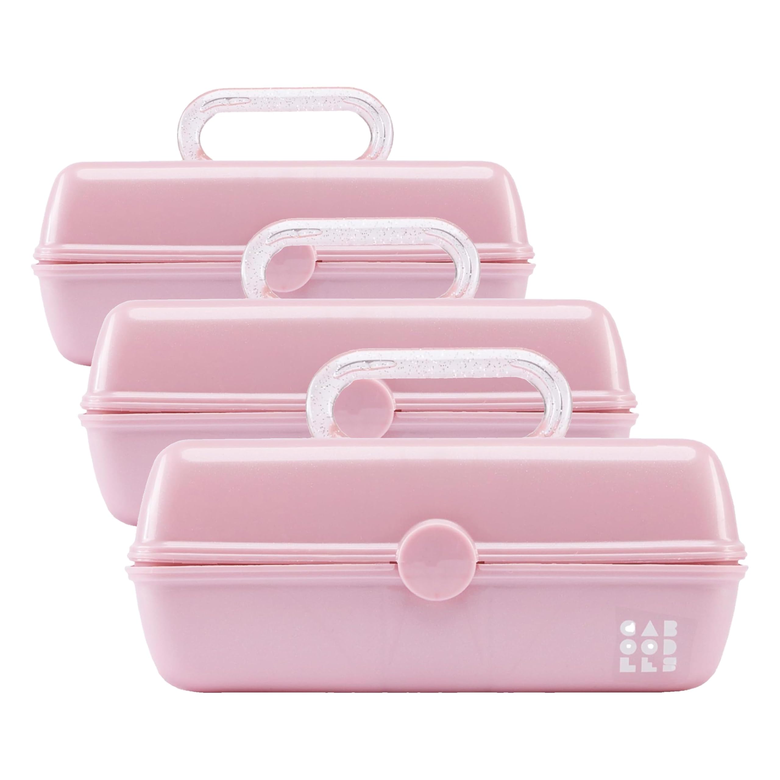Caboodles Pretty in Petite Makeup Box, Pink Sparkle, 2 Swivel Trays, (Pack of 3)