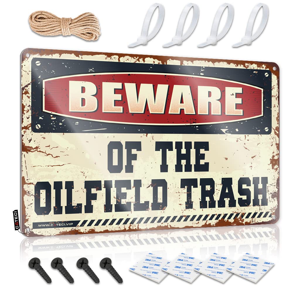 Ztbbdnqha One Color Home Bar Tin Sign Beware Of The Oilfield Trash Tin Sign Home Bar Decor Small Metal Tin(30X40cm)