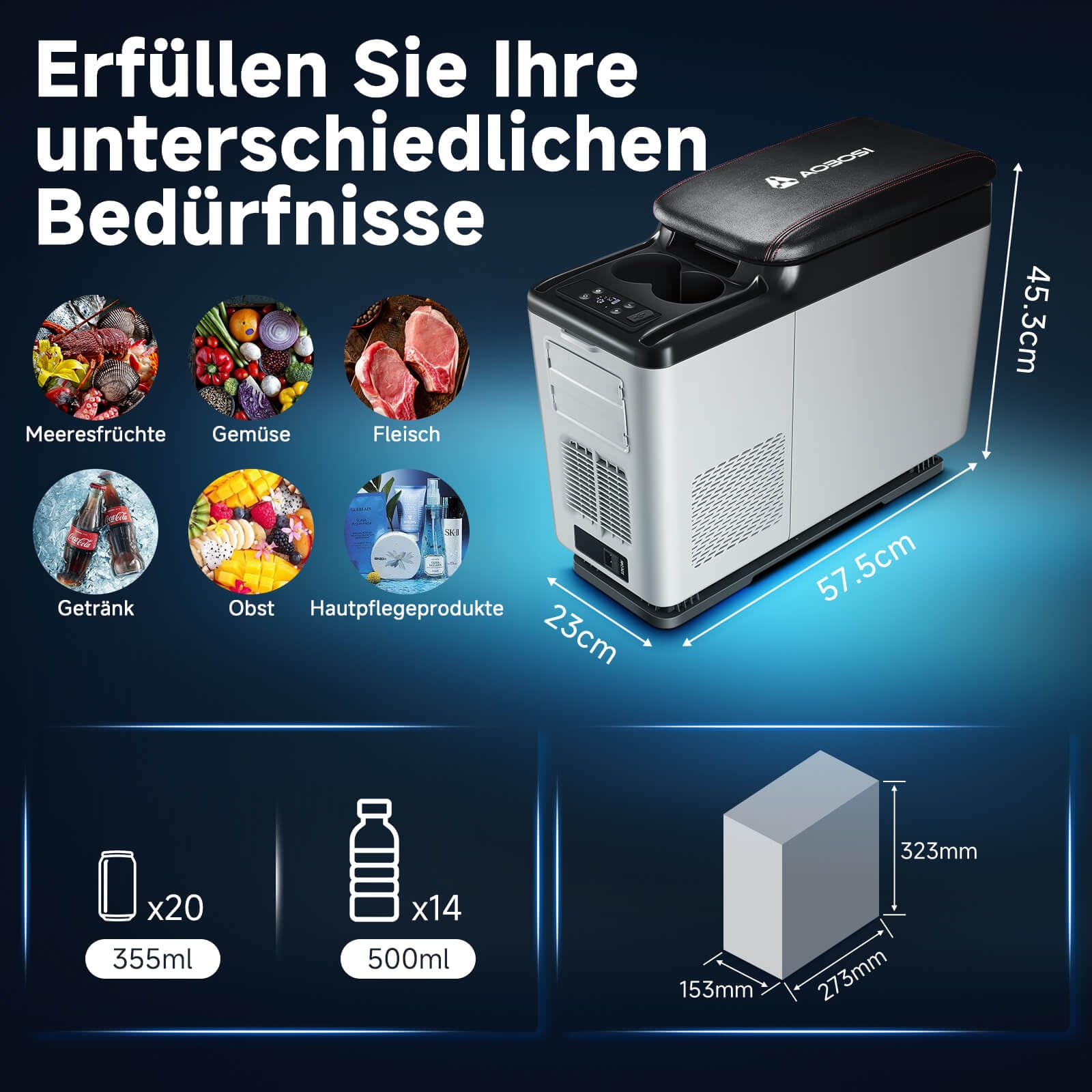AAOBOSI Kompressor Kühlbox 15L bis 20°C, 12/24V 230V mit App Steuerun, Kühlbox Kompressor Für Auto Camping