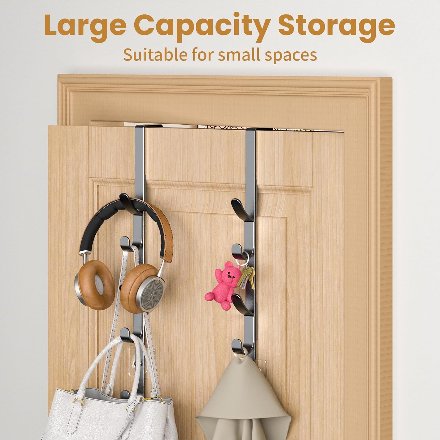 Over The Door Hooks, Metal Door Hooks for Hanging, Over The Door Purse Organizer for Door Coat Hanger, Back of Shower for Hanging Towel Rack Clothes, Hat, Bathroom, Closet (Black-2Packs)