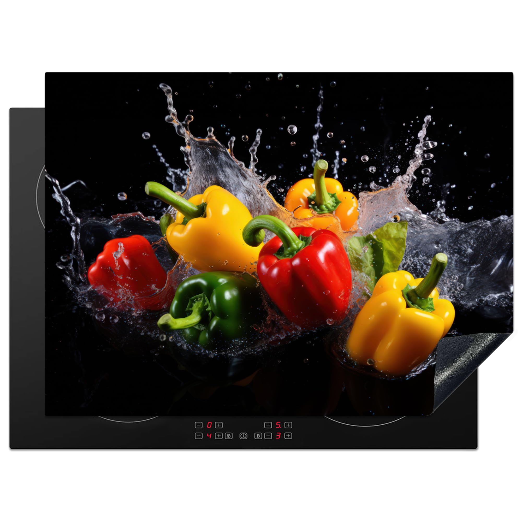 KitchenYeah© Induction Hob Protector Mat 20.5"x27.6" / 70x52 cm Cooker Top Protectors Cover Ceramic Covers Electric Hobs Vinyl Sweet Pepper - Black - Water - Red - Yellow