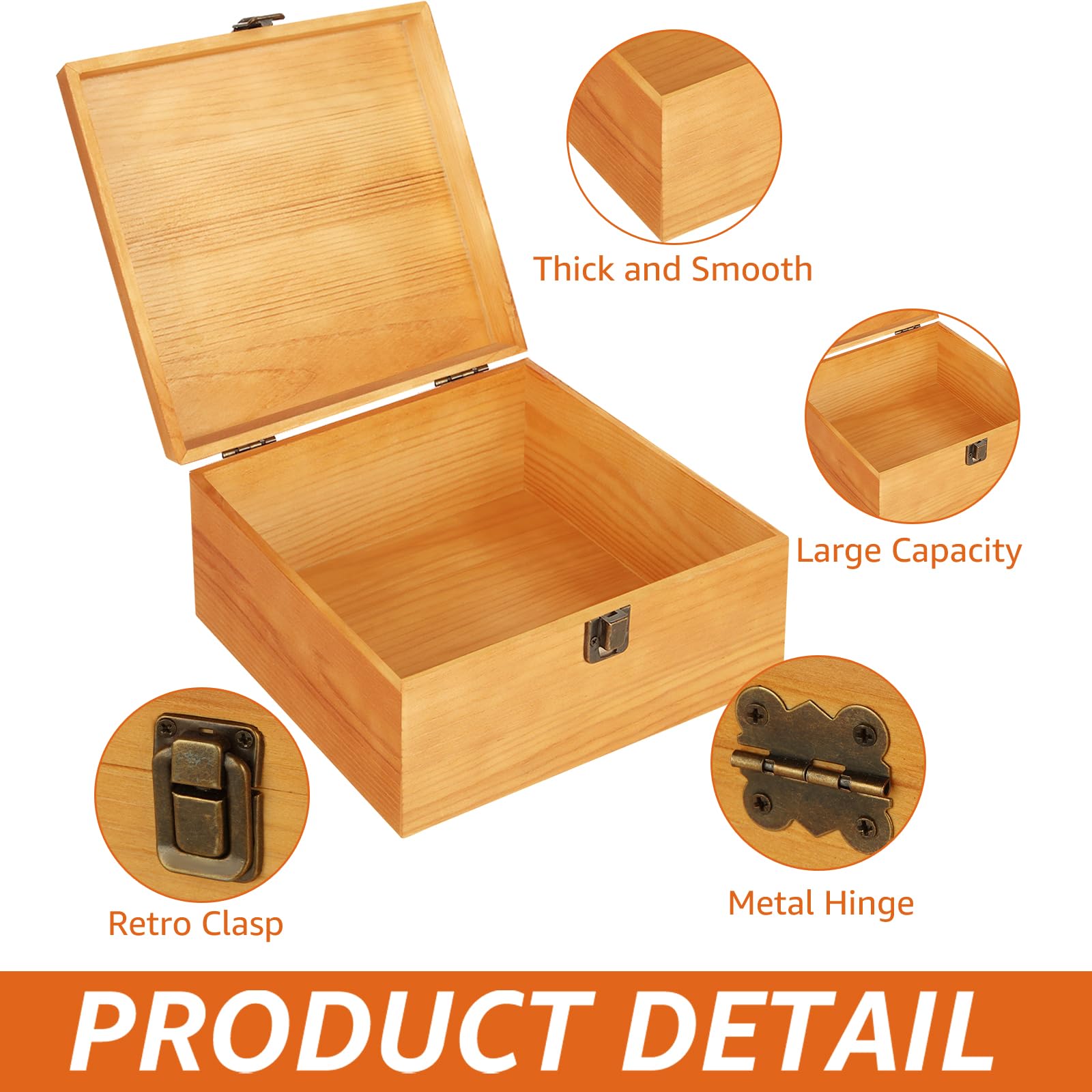 Amazon.co.jp: ABuff 木製ボックス 蝶番付き蓋付き 大型木製収納