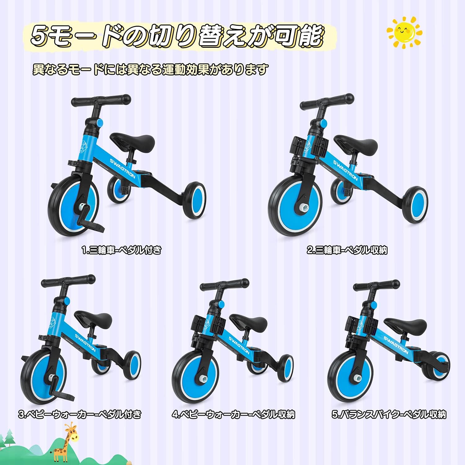 Amazon SWAGTRON 三輪車 折りたたみ 3in1 折りたたみ三輪車 1-4歳