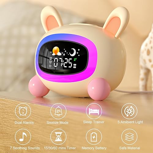 Miniatura 2 de ANALOI Ok to Wake Reloj despertador para niños con entrenamiento de sueño despertador para niños con luces nocturnas máquina de sonido para dormir