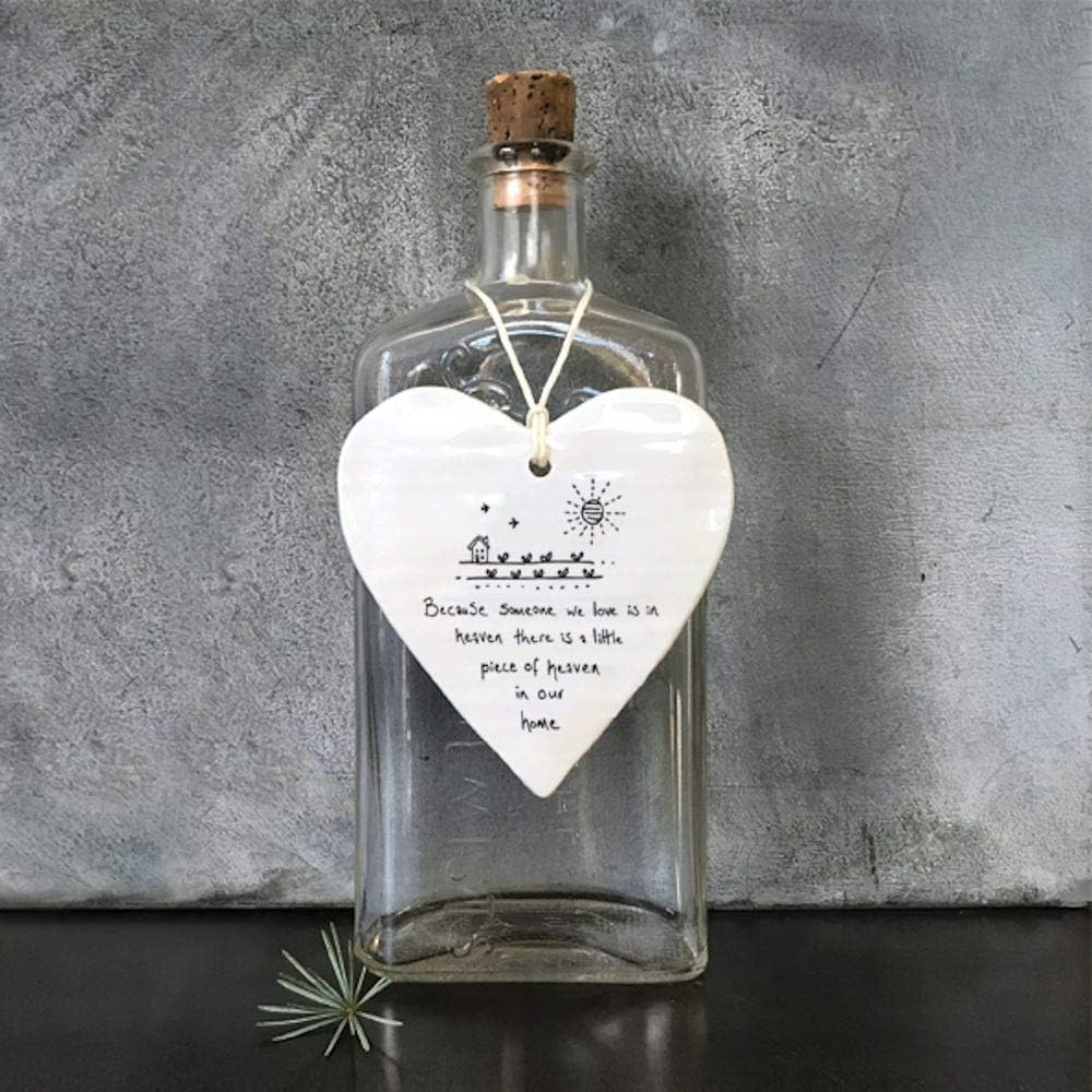 Wobbly Heart - Because someone we love is in heaven there is a little piece of heaven in our home Porcelain Heart | Keepsake Gift | Gift for loss of someone | Remembering loved ones
