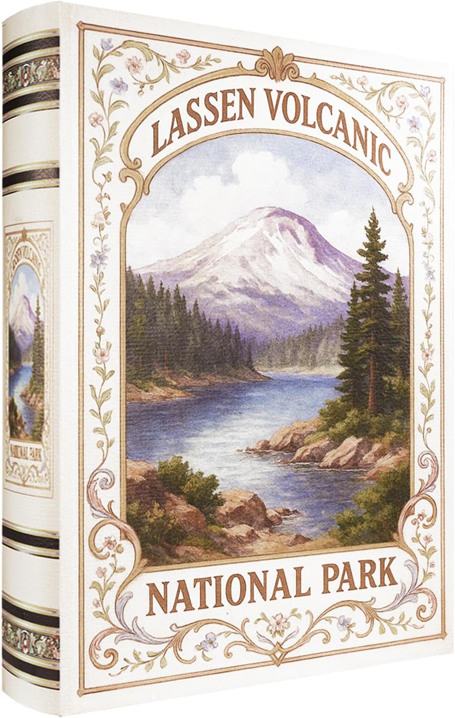 Decorative Wooden Book Box - Vintage Faux Book Boxes with National Park Design, Secret Storage with Magnetic Closure, Leather Cover, Perfect for Home Office Bookshelf (1 x Lassen Volcanic)