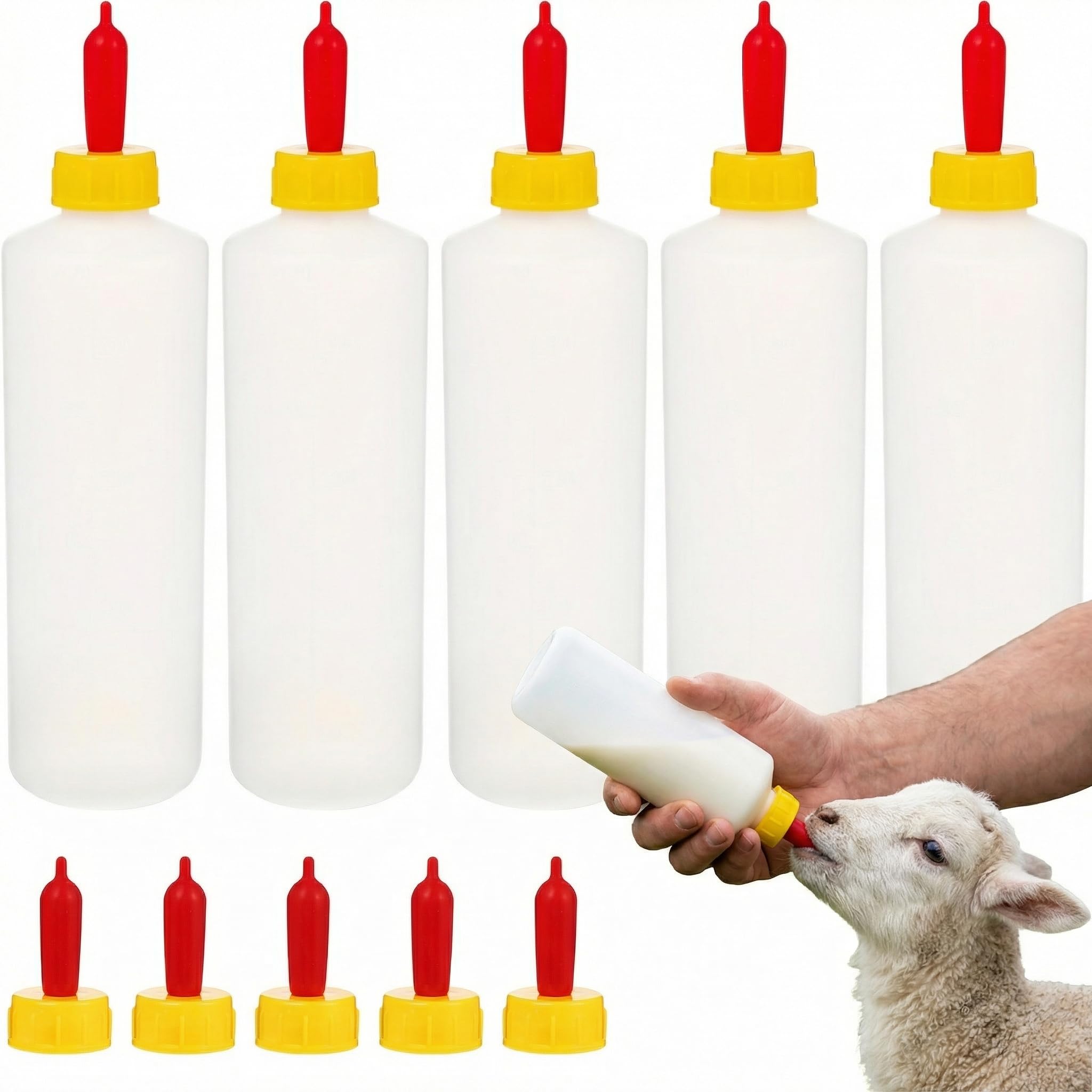 hemoton 5 Sets 400ml Lamb Feeding Bottle Sheep Goat Milk Drink Bottle Milk Feeder Bottle for Sheeps Lambs, Extra 5pcs Lamb Milk Drink Nipples