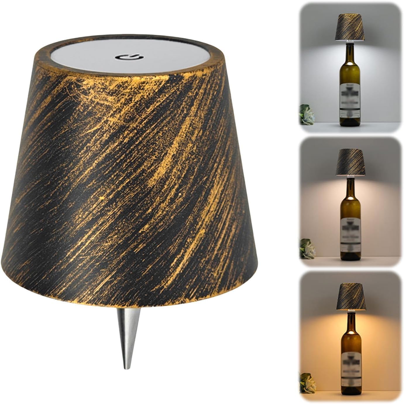 Pridola Wireless Bottle Lamp, RGB Touch Control Wireless Bottle Lampshade, 3 Color Stepless Dimming Wine Bottle Lamp Kit, Wine Bottle LED Light, Rechargeable Bottle Lamp for Home Bar Decor (Bronze)