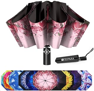 SIEPASA Inverted Umbrella, Large Windproof Compact Umbrellas for Rain & Sun, Compact Reverse Umbrella,Automatic Travel Folding Umbrella for Women Men.