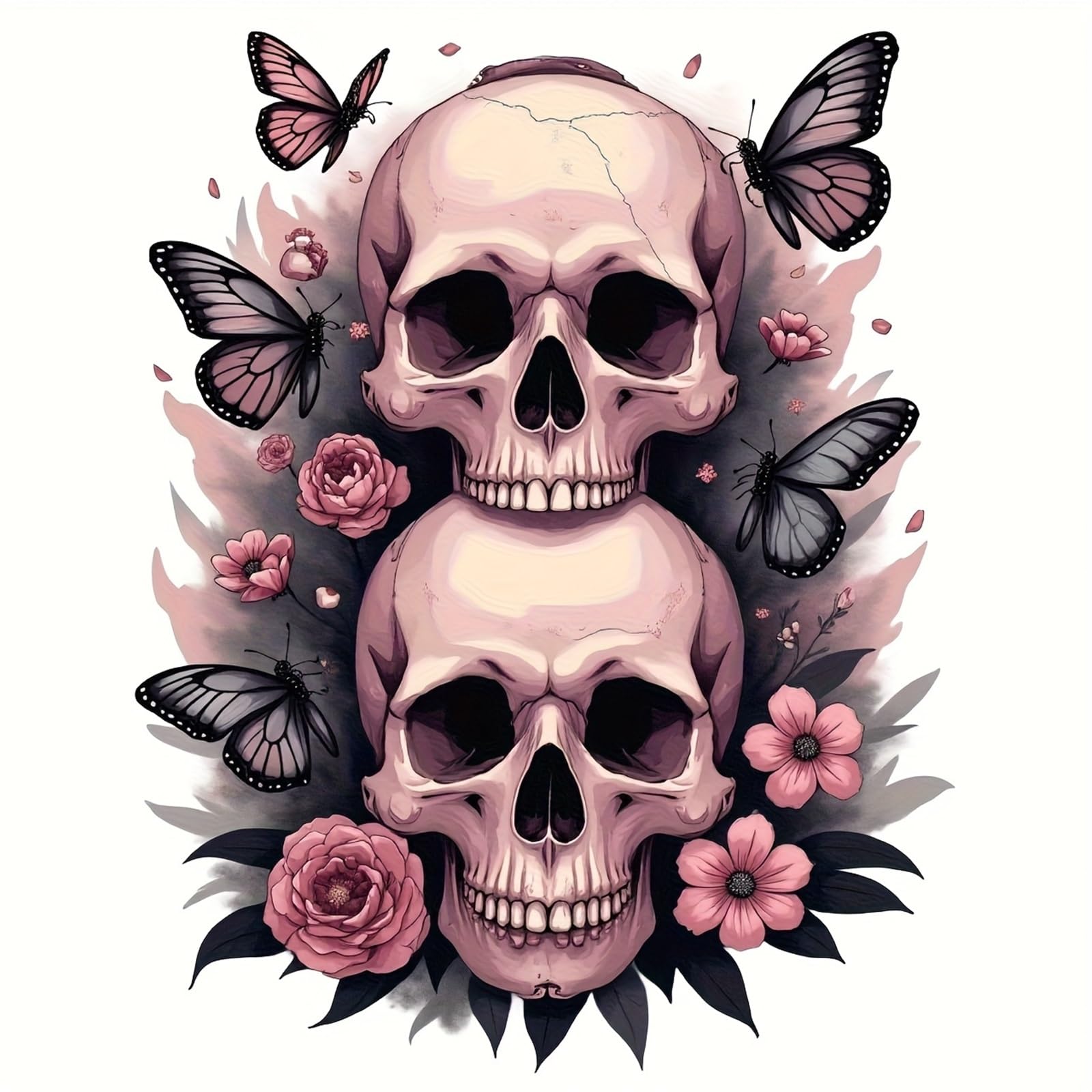 FGLFPXI Gothic Design with Stacked Skull, Butterfly Rose Elements Motorcycle