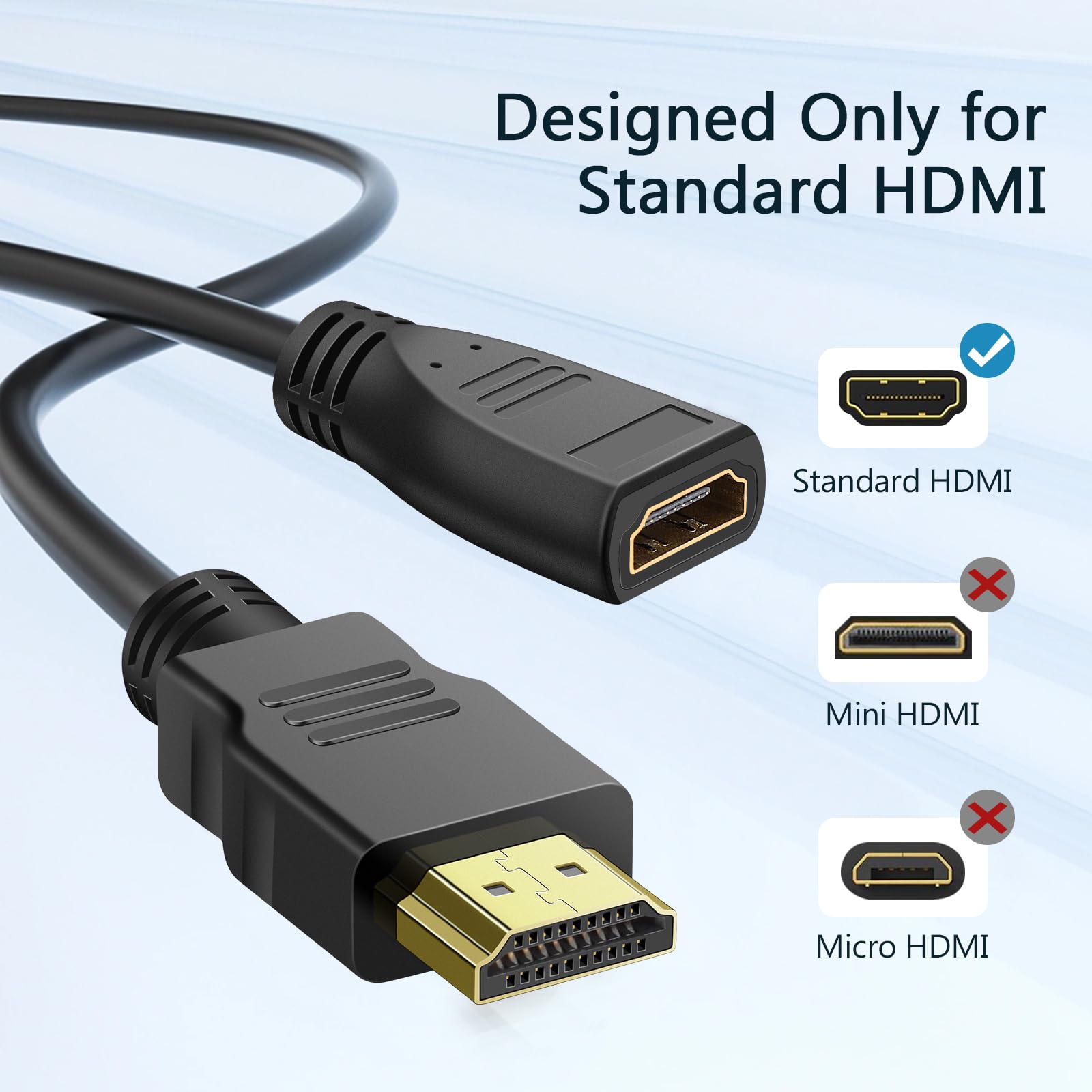 Cable de extensión HDMI de 3 pies, paquete de 2 cables extensores HDMI de alta velocidad macho a hembra, cable adaptador HDMI 1080P para HDTV, monitor, PC, portátil, proyector