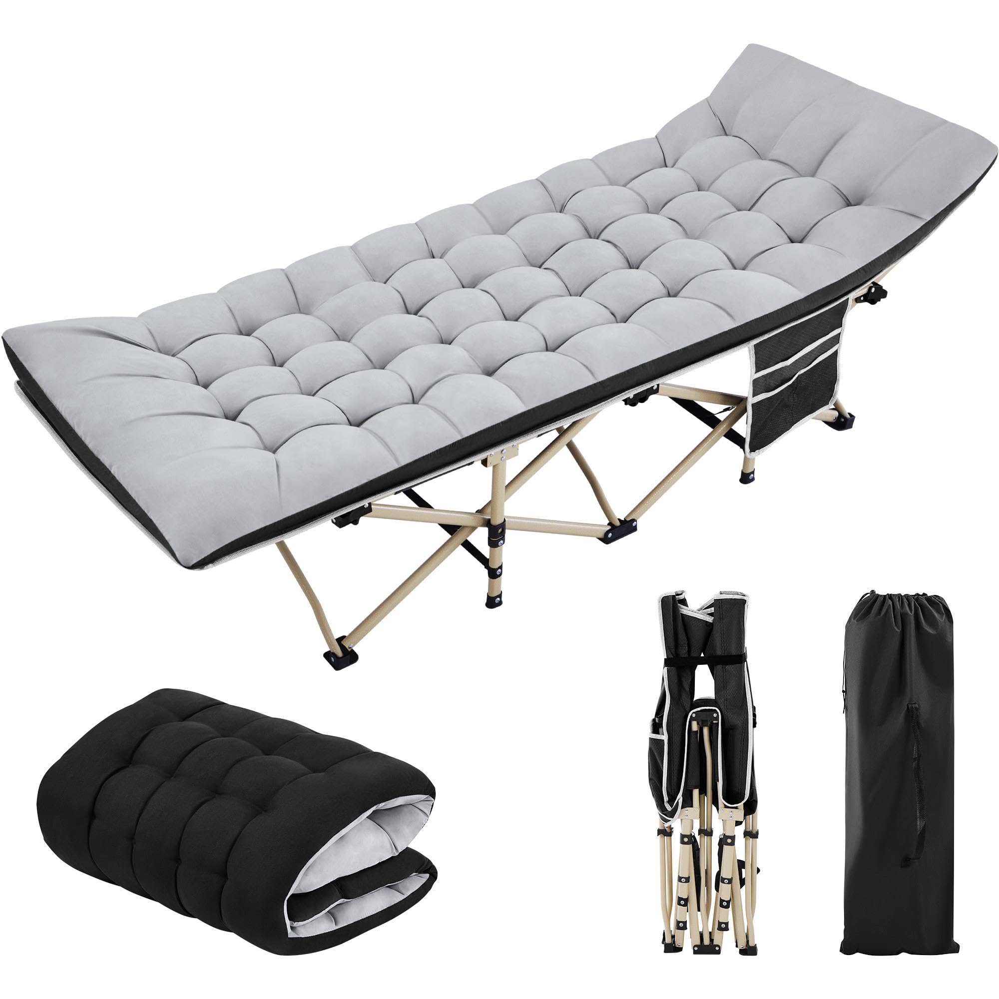 Yaheetech Lit de Camp Pliable avec Matelas Pochette 150 kg Charge Pliant 1 Personne Longueur 191 cm avec Sac de Transport Cadre en Métal pour Extérieur Voyage Pêche Randonnée Maison Jardin