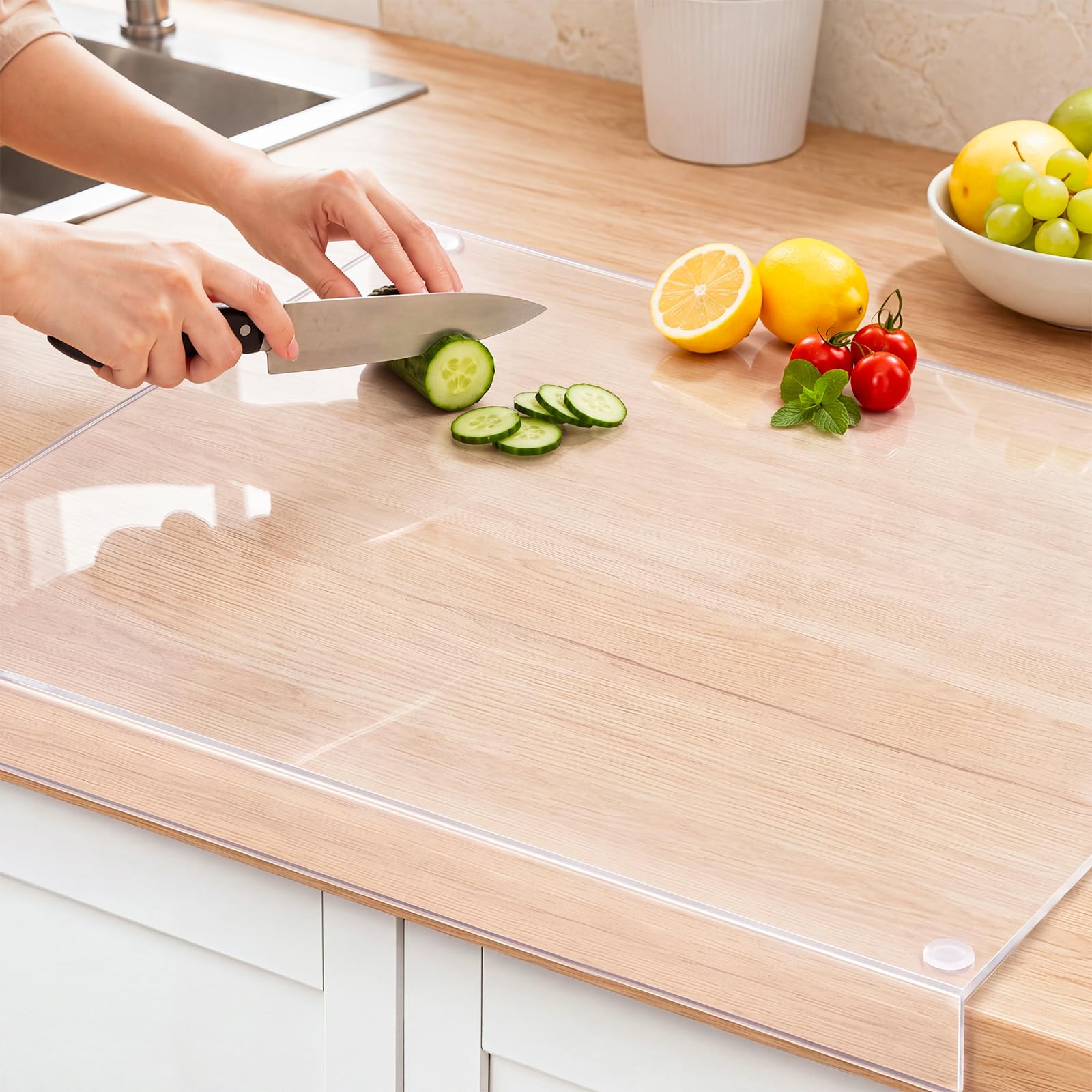 Wesiti Clear Acrylic Cutting Board with Counter Lip, 30"L x 20"W, Medium