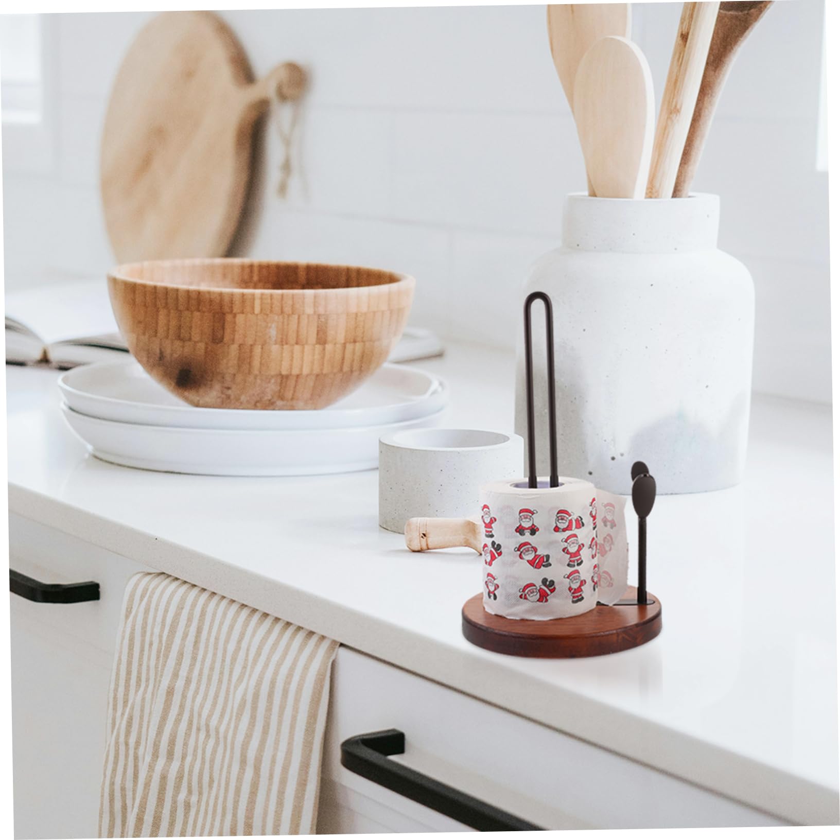 Porta Asciugamani da Cucina in Legno e Ferro Base Nera