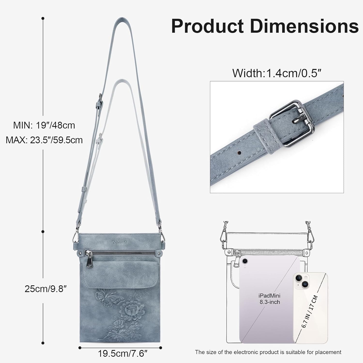 Small Crossbody Purse for Women, Vegan Leather Multi Pocket Bag with Adjustable Strap Embossed Travel Shoulder Bag - Image 3