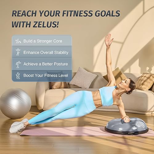 Miniatura 7 de ZELUS Bola de equilibrio de 25 pulgadas  Media pelota inflable de ejercicio de 660 libras con base antideslizante  Equipo de entrenamiento de fuerza