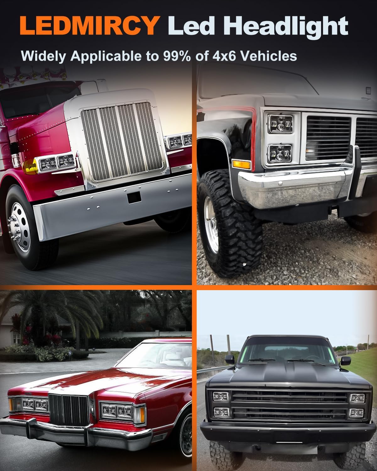 LEDMIRCY 4x6 LED Headlights, LED Headlights Assembly DOT Approved Automotive Headlight 4PCS Hi/Lo Rectangular Replacement Sealed Beam H4651 H4652 H4656 H4666 H6545 for Freightliner Columbia Truck