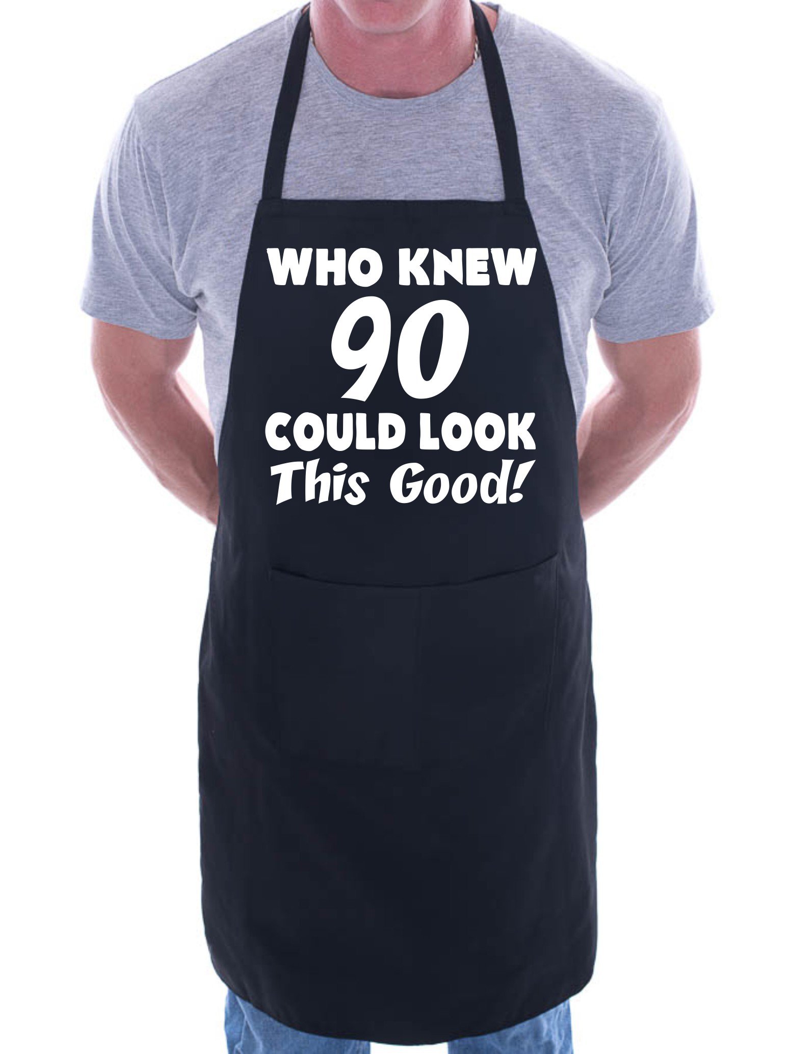 Print4U 90th Birthday Who Knew 90 BBQ Cooking Funny Novelty Apron Black
