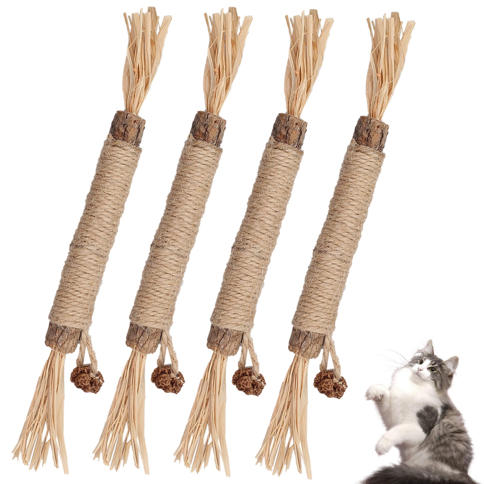 GZDAOXIA 4 Piezas Masticar Palos Gato,Palitos de Hierba Gatera para Gatos,Palitos para Masticar Gato Juguete,Palo De Gato,para Limpia los Dientes Juguetes del Catnip