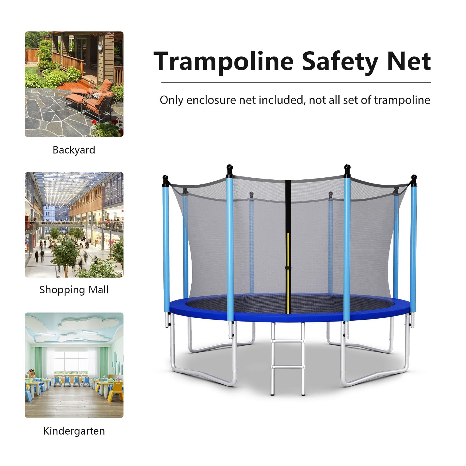 LIFEZEAL Filet de Sécurité Intérieur pour Trampoline, Filet de Remplacement pour Trampoline, Double Fermeture éclair & Boucles, Filet de Rattrapage 6/8 Poteuax, Hauteur 180 cm