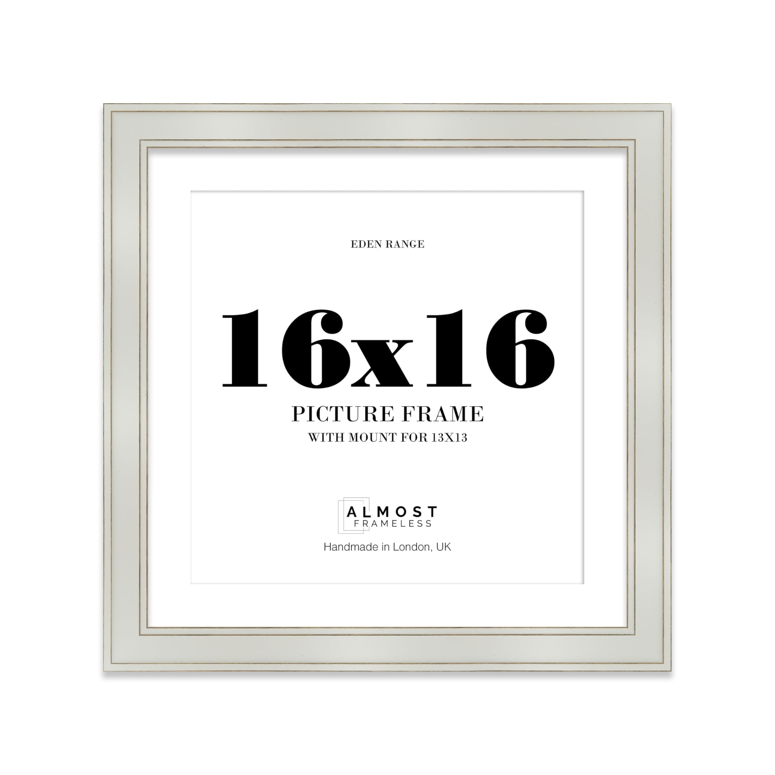 16x16" Light Grey Square Picture Frame with 13x13" Mount - Shabby Chic Photo Frame with Distressed Finish, Gold Trim, Wall Hooks, 37mm Edge - 1 Pack โ image 1